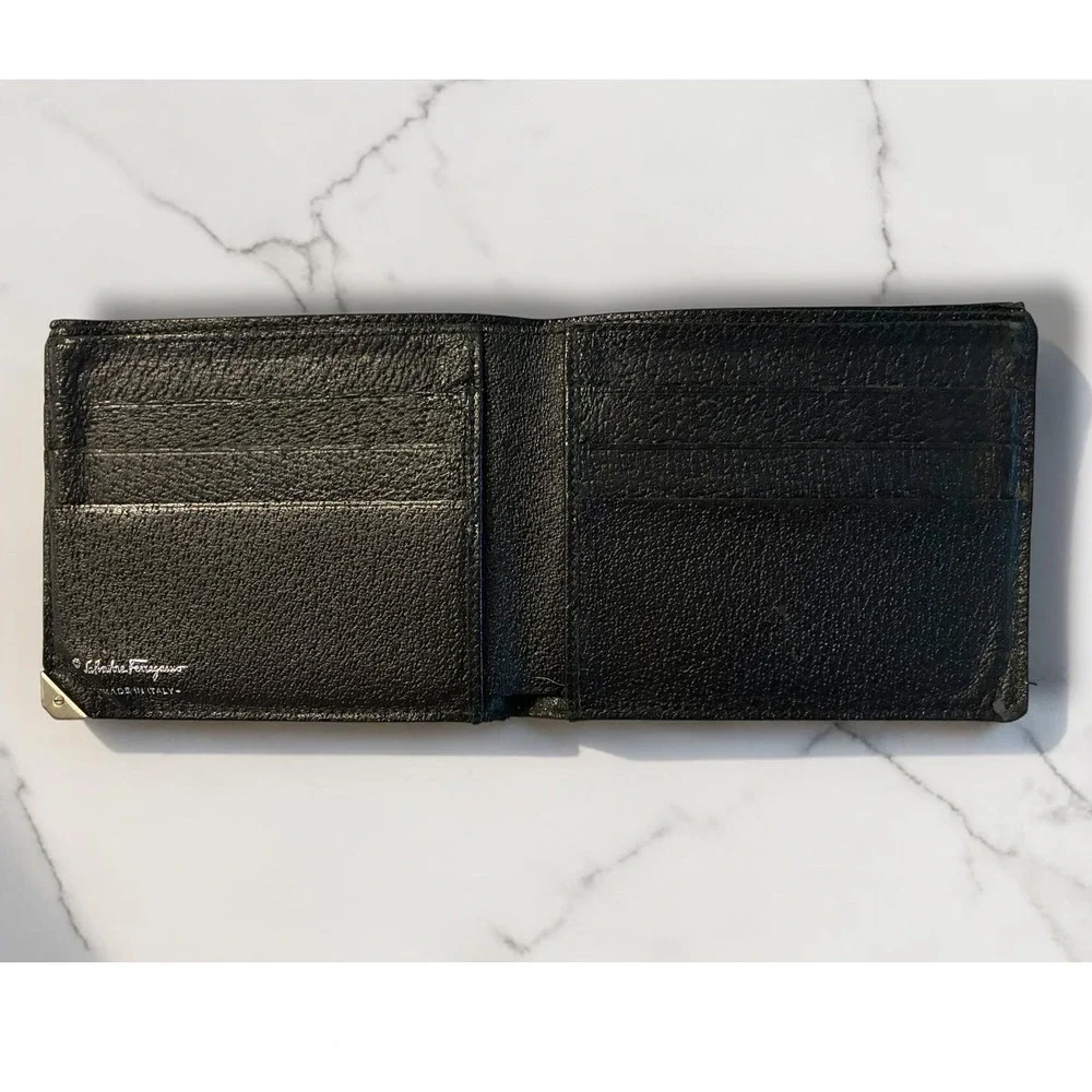 Vintage Salvatore Ferragamo Black Leather Bifold Wallet Made In Italy Luxury - Picture 6 of 13